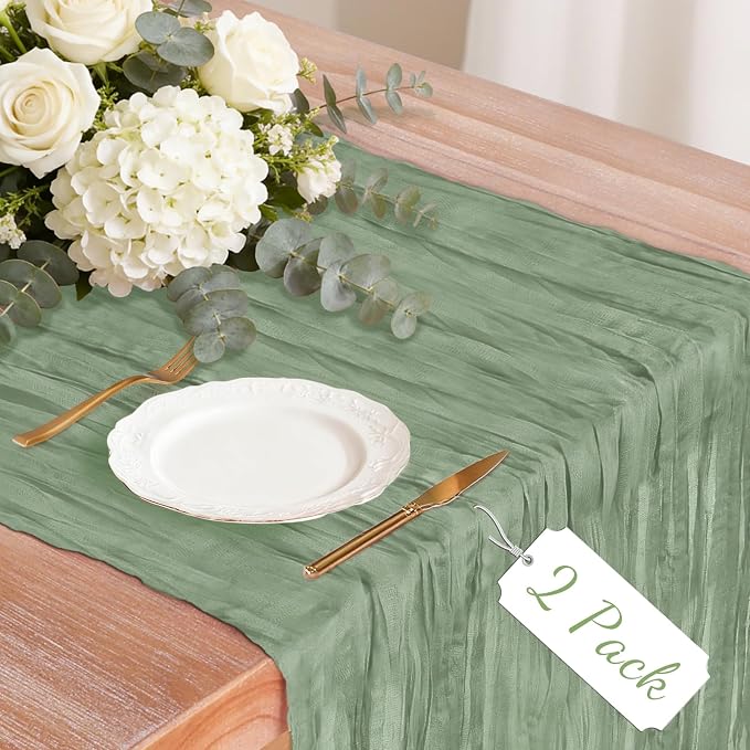 2 Pack Cheesecloth Table Runner, 120 Inch Sage Green Table Runner by Unknown