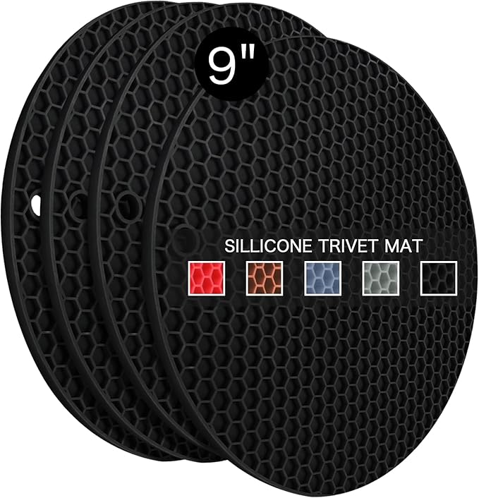 4 Pack Silicone Trivet Mats, 8.7 Inch Flexible Heat Resistant Silicone Hot Pads by QPIXDIGITAL