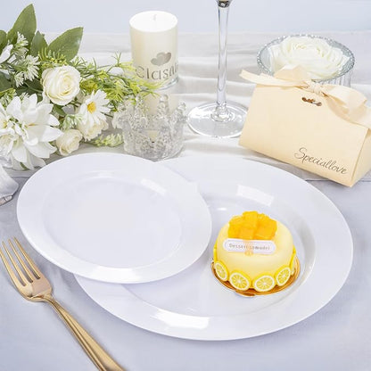 FLOWERCAT 200PCS White Plastic Plates Disposable Plates for Party - Heavy Duty Plastic Plates - 100 10" Dinner Plates and 100 7" Salad Plates for Wedding & New Year Parties and Events
