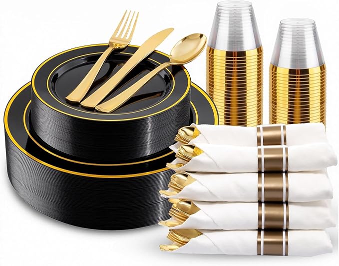 175PCS Black and Gold Plates by WDF