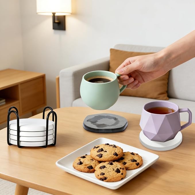 Azhou 6Pcs Absorbent Diatomaceous Earth Coasters Set - Image 5