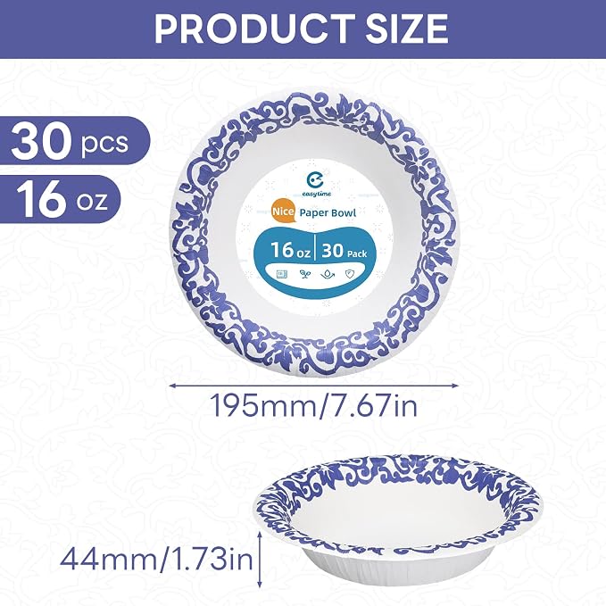 16oz Paper Bowls 30 Count, Disposable Bowls Soak Proof and Microwaveable - Image 6