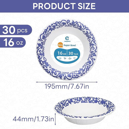 16oz Paper Bowls 30 Count, Disposable Bowls Soak Proof and Microwaveable - Image 6