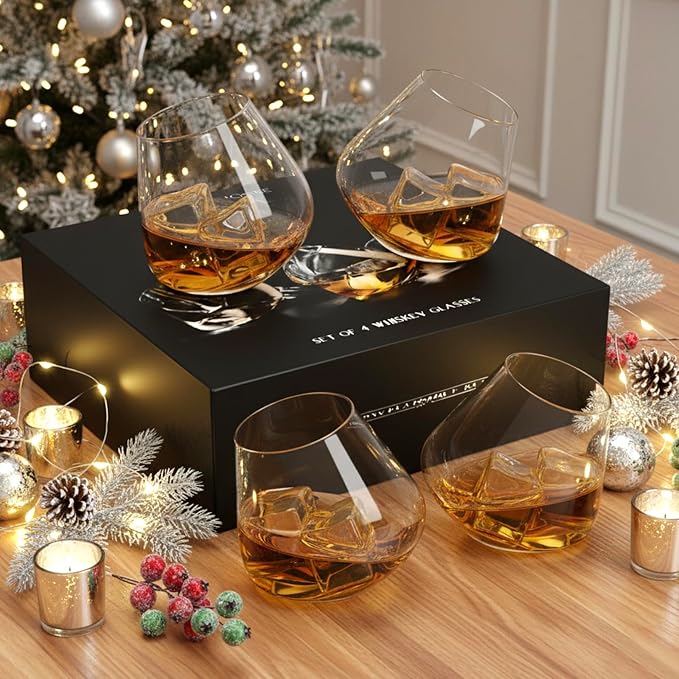 MyGift Spinning Whiskey Glasses Set of 4, Rotating Tilted Old Fashioned Bourbon - Image 2