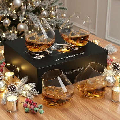 MyGift Spinning Whiskey Glasses Set of 4, Rotating Tilted Old Fashioned Bourbon - Image 2