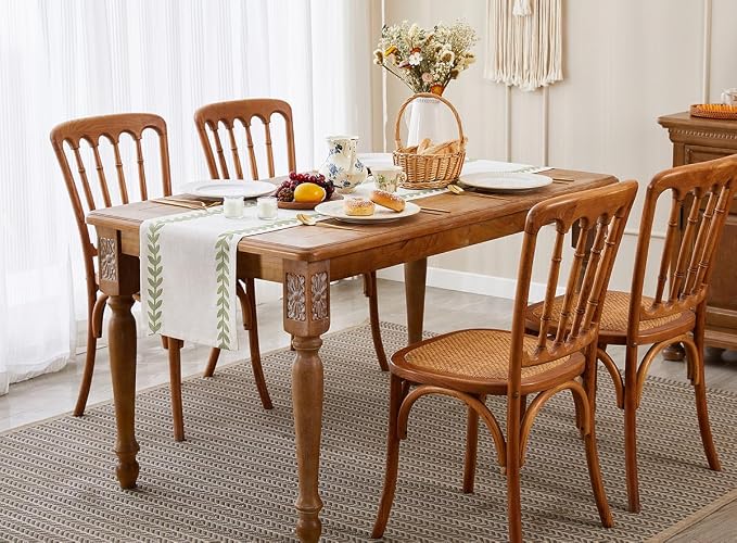 Embroidered Table Runner, Light Green Table Runners 36 Inches Long | Linen - Image 6
