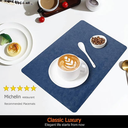 Vinyl Placemats Set of 8 Faux Leather 100% Waterproof Wipeable Washable Place Mats Heat Resistant Easy Clean Non-Slip Table Mats for Indoor Outdoor. (8,Blue)
