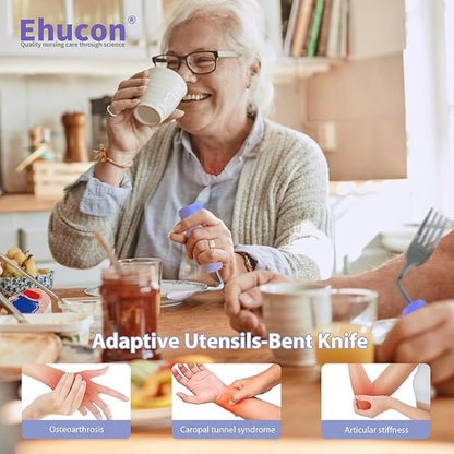 Adaptive Utensils Angled Spoon and Fork for Hand Tremors Parkinsons,Weighted Utensils with Non-Slip Easy Grip Handles for Independent Eating (1pcs Knife+1pcs Fork+1 pcs Spoon,Purple,Left Hand)
