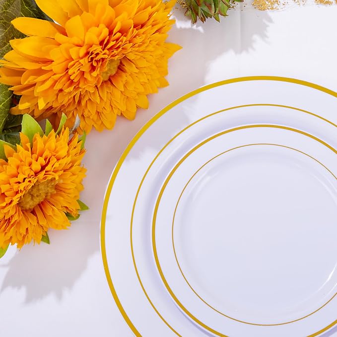 WELLIFE 700 Pieces Gold Plastic Dinnerware Set - Image 3