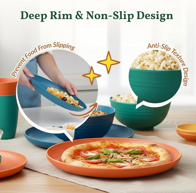 40-Piece Unbreakable Wheat Straw Dinnerwave Sets Plates and Bowls Sets - Image 4