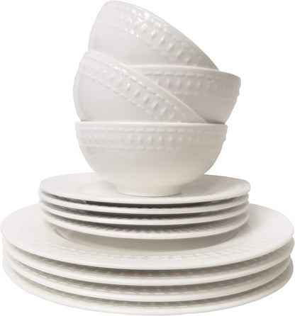 Tabletops Gallery Embossed White Porcelain Round Dinnerware - Image 7