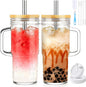 Birity 24oz Glass Cups with Lids and Straws, Glass Tumbler with Handle by 24ozRibbedGlassCup