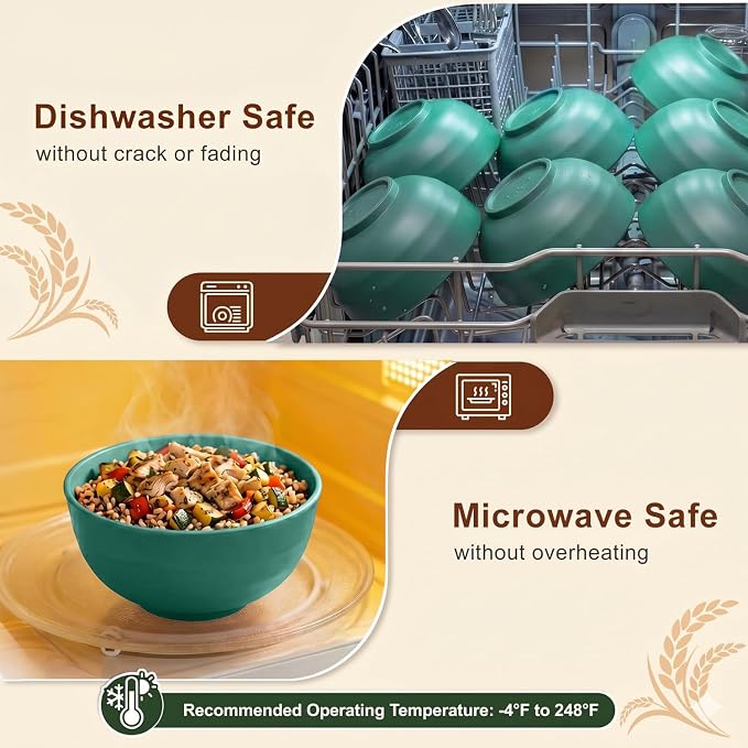 60oz Large Cereal Bowls Sets of 8, Unbreakable & Stackable Wheat Straw Bowls - Image 4