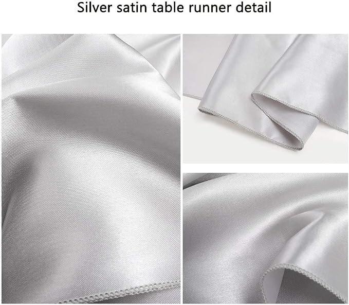5 Pcs Silver Satin Table Runners 12x108 inch Bright Satin Silk Fabric | Smooth - Image 5