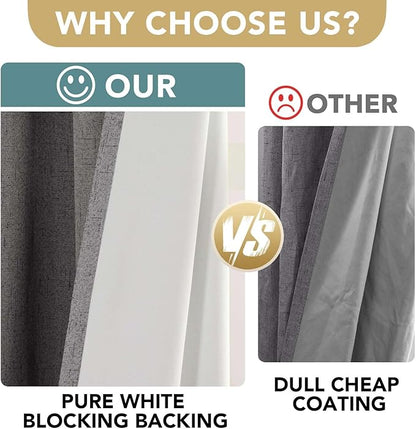 H.VERSAILTEX Linen Blackout Curtains 108 Inches Long 100% Absolutely Blackout Thermal Insulated Textured Linen Look Curtain Draperies Anti-Rust Grommet, Energy Saving with White Liner, 2 Panels, Grey