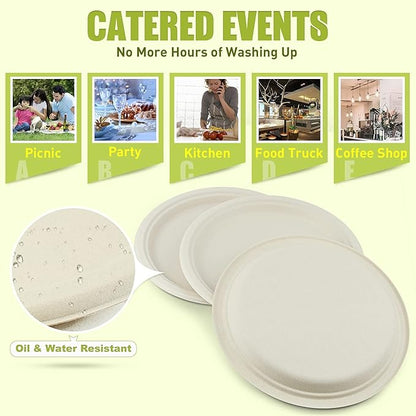 Green Earth, 10-Inch, 500-Count, Compostable Plates, Natural Bamboo Fibers, Everyday Tableware - Biodegradable Disposable Round Shape Microwave-Safe Gluten-Free Eco-Friendly