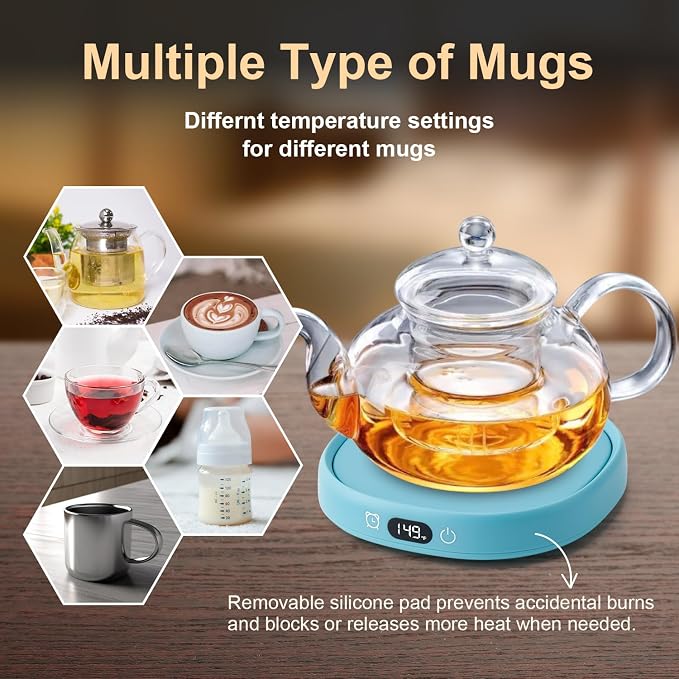 Coffee Mug Warmer Cat Mug Set for Desk Electric Heated Cup Tea Candle Plate | - Image 4