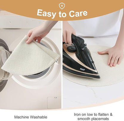 homing 15 Inch Round Cloth Placemats Set of 6, Cotton Linen Blend Washable Table Mats, Farmhouse Dining Place Mats for Indoors & Outdoors, Easy to Clean, Cream