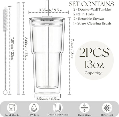 KEMORELA 2PCS 20oz Double Wall Glass Tumblers - Image 2