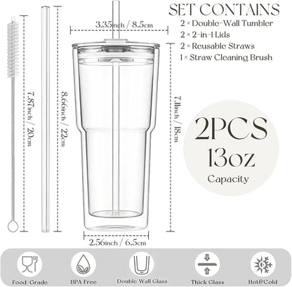 KEMORELA 2PCS 20oz Clear Double Wall Glass Cups - Image 3