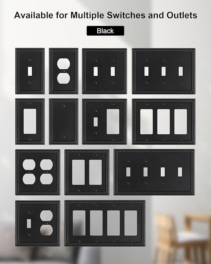 2-Pack Triple Toggle Light Switch Cover Plate, Pearls Decorative Switch Plate Covers, Black 3 Gang Metal Wall Plate, Corrosion Resistant