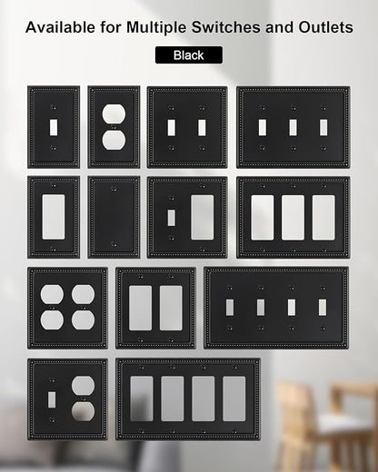 2-Pack Decorator Outlet Cover Plate, Pearls Decorative Switch Plates and Outlet Covers, Black Metal Wall Plates for Electrical Outlets, Receptacle, GFCI Outlet, Dimmer Switch