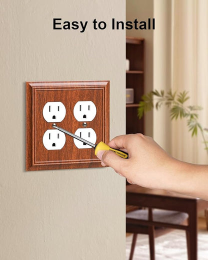 2-Pack Double Duplex Outlet Cover, Wood Grain Decorative Switch Plates and Outlet Covers for Electrical Outlets, Durable Natural Bamboo Fiber Wall Plates, 2 Gang Receptacle Cover