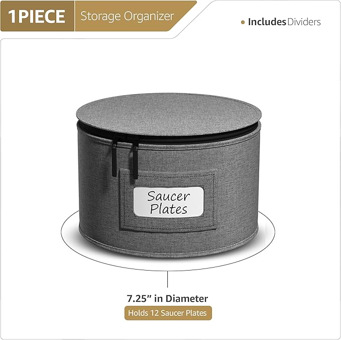 Sorbus China Storage Containers – Dinnerware Organizer for Dessert Plates with Lid (Holds Service for 12) with Felt Protectors – 7.25" x 5"