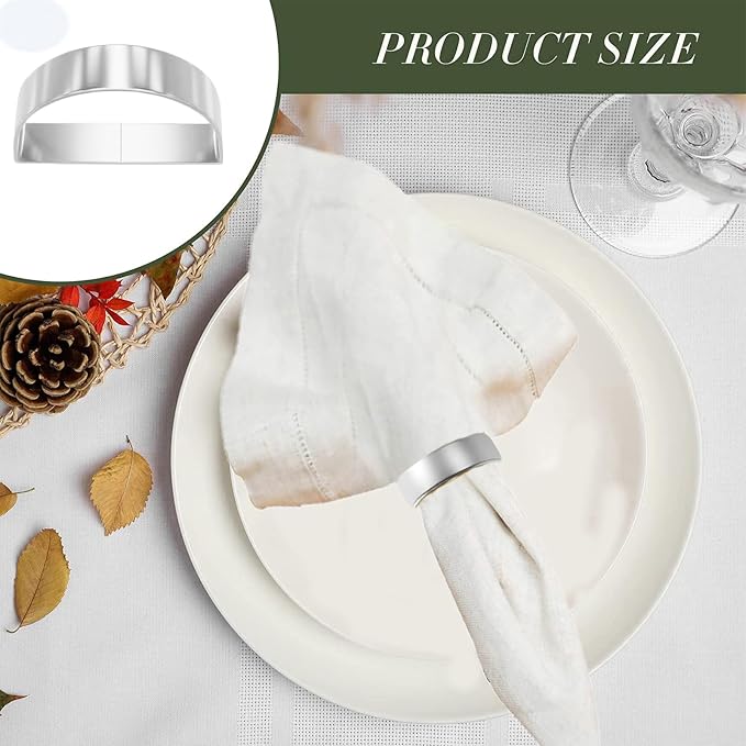 8 Pcs Silver Napkin Rings-Stainless Steel Napkin Rings | Metal Napkin Ring - Image 3