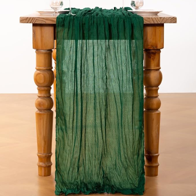 DeZerlor Emerald Green Cheesecloth Table Runners 2 Pack Christmas Runners | - Image 3