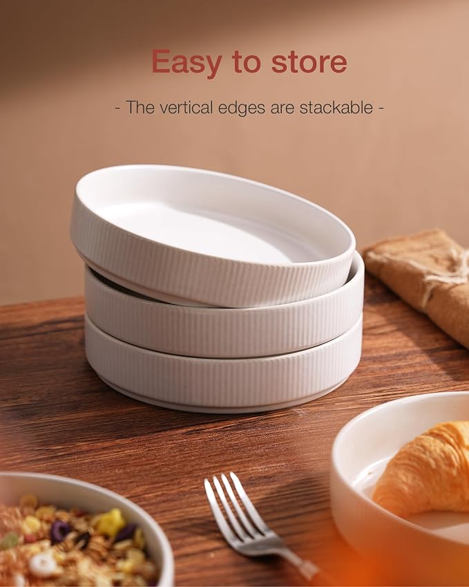 famiware Star 7.5" Pasta Bowls Set of 4, Plate Bowls, Matte White | Double - Image 6