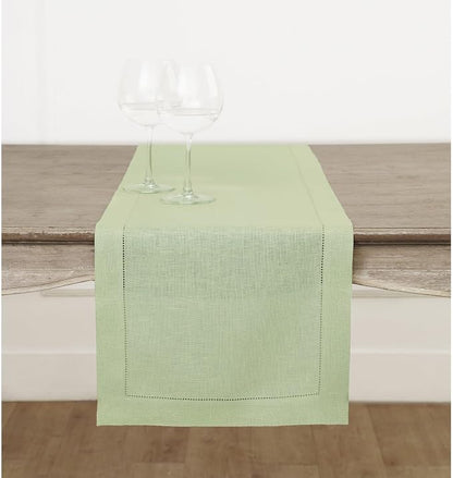 Solino Home 100% Pure Linen Table Runner Sage Green Hemstitch, 14 x 108 in | by SolinoHome