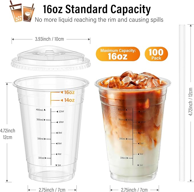 100 Pack - 16 oz Ratio Lines Iced Coffee Cups - Image 3