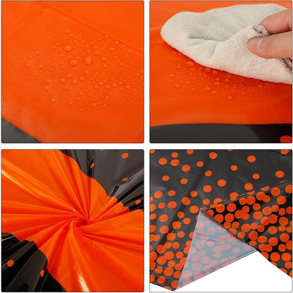 Oudain 6 Pcs Black and Orange Tablecloth for Parties Plastic Dot Tablecloths Printed Table Runner Waterproof Disposable Rectangle Table Cover for Christmas Birthday Wedding Party, 54" x 108"
