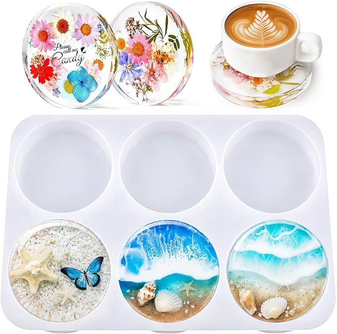 HeyClear Silicone Molds for Resin Coasters 6-Cavity Round Epoxy Resin Molds | by HeyClearResin