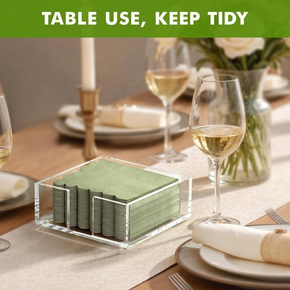 Acrylic Cocktail Napkin Holder for Table, for 5 x 5 Inches Napkin, Modern Flat Napkin Holders for Kitchen, Clear Waterproof Napkins Holder for Dinner, Home, Bar