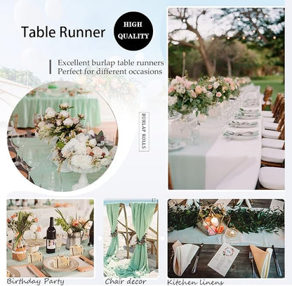 Light Green Burlap Table Runner 2 Packs Rustic Farmhouse Fabric 13x108 Inch | - Image 5