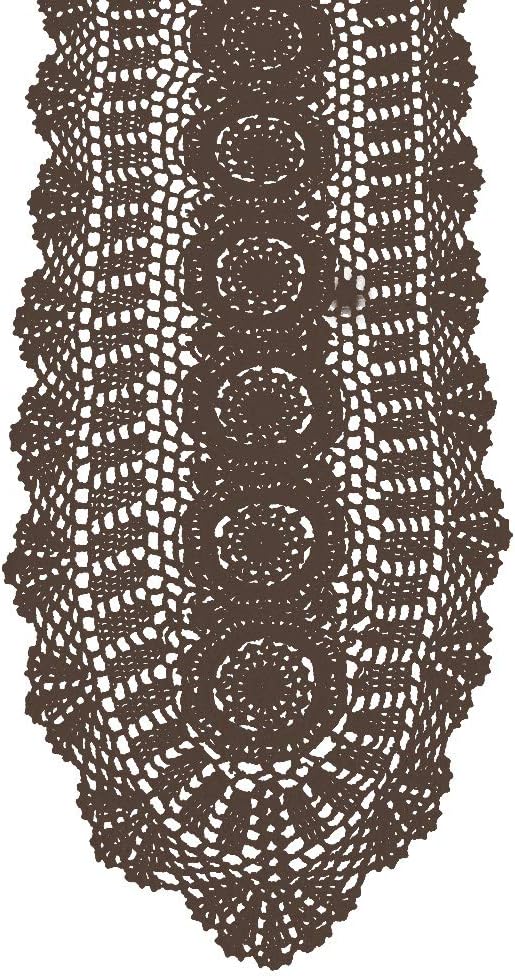Cotton Handmade Crochet Lace Table Runner Dark Brown 12x36 Inch | Oval by KEPSWET