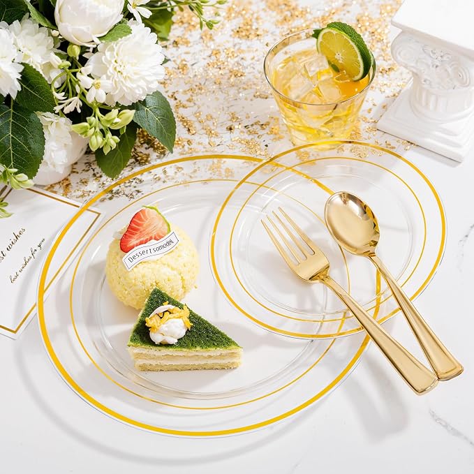 bUCLA 600PCS Clear Plates with Gold Trim - Image 3