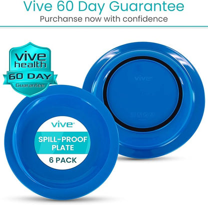 Vive Spill-Proof Scoop Plate, 9" (6 Pack) - Dish with Wall for Disabled, Handicapped, Elderly Adults with Special Needs from Parkinsons, Dementia, Stroke, Tremors with - Non Skid Padded Bottom