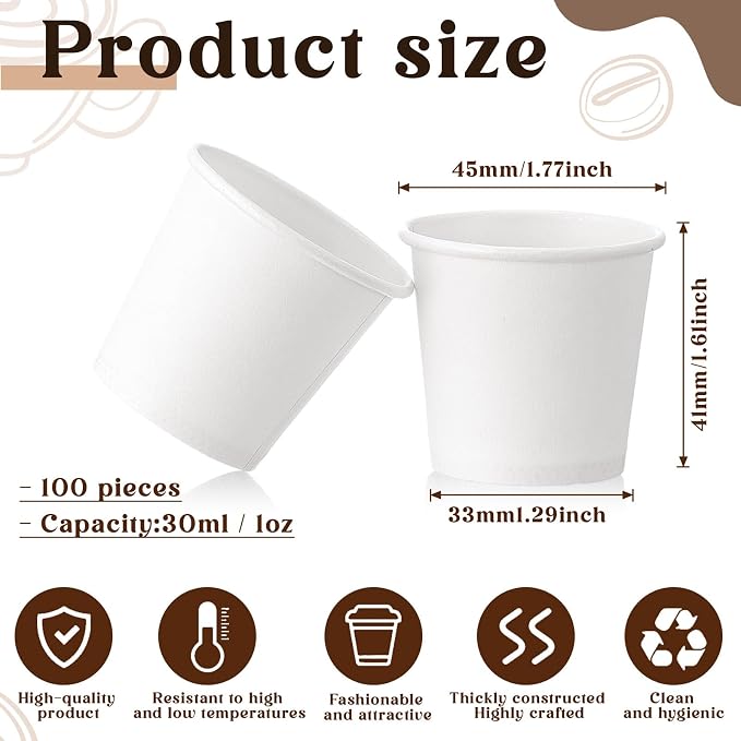 100 Pack 1oz Mini Coffee Cups Disposable Paper Cups Hot or Cold Beverage Cup - Image 2