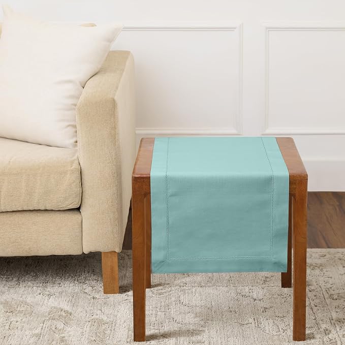 Solino Home Cotton Linen Dining Table Runner Pastel Turquoise, 14 x 36 in | by SolinoHome