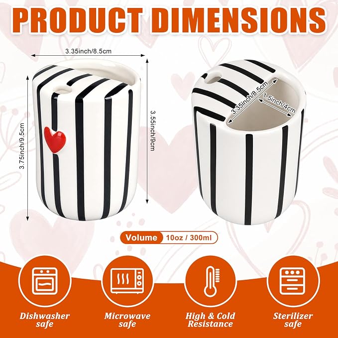 Ceramic Mug with Sip Hole 10 oz Novelty Black Striped Red Heart Ceramic Coffee - Image 2