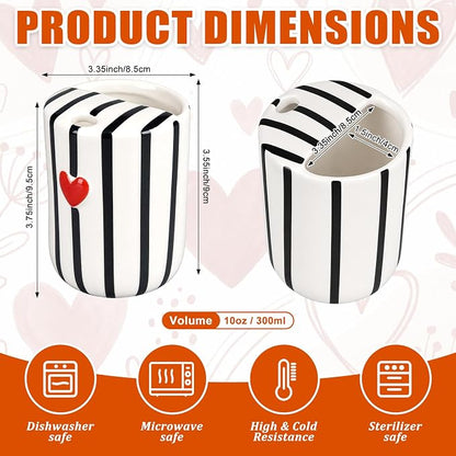 Ceramic Mug with Sip Hole 10 oz Novelty Black Striped Red Heart Ceramic Coffee - Image 2