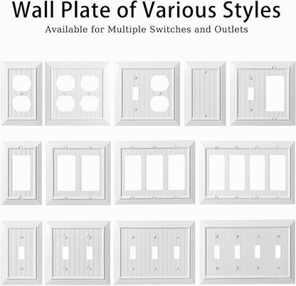Beadboard Outlet Covers Wall Plates, Bamboo Fiber Light Switch Covers, Natural Material Electric Receptacle Decorative Switch Plate Outlet Cover (Pure White, 1 Gang Blank 4 Pack)