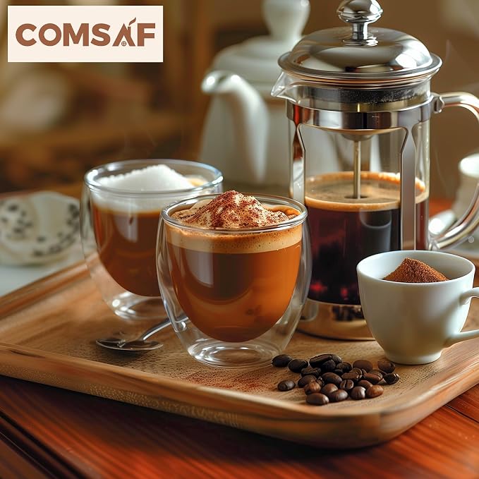 ComSaf 8oz Glass Coffee Mugs Set of 6, Double Walled Insulated Thermal Mugs - Image 6