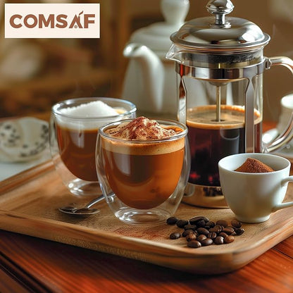 ComSaf 8oz Glass Coffee Mugs Set of 6, Double Walled Insulated Thermal Mugs - Image 6