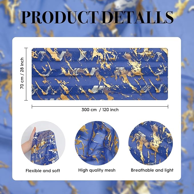 Artoid Mode Marble Pattern Dark Blue Gauze Table Runner 10FT, Glitter Metallic - Image 7