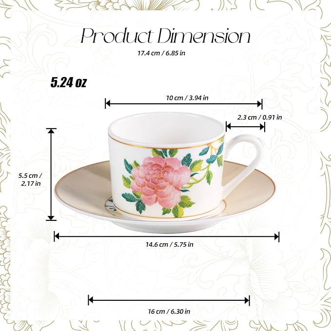 KAMMAK Tea Cups and Saucers Set of 2, Porcelain Coffee Cups, JBE004 | Stackable - Image 2