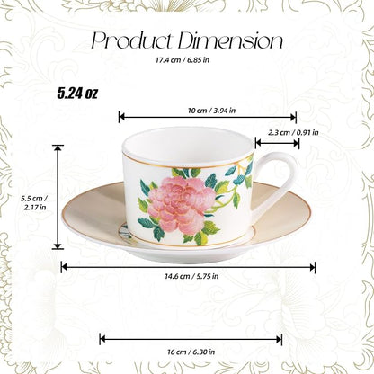 KAMMAK Tea Cups and Saucers Set of 2, Porcelain Coffee Cups, JBE004 | Stackable - Image 2